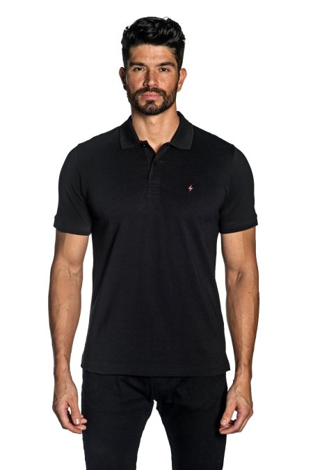 Black Mens Polo With Lightning Embroidery P-39