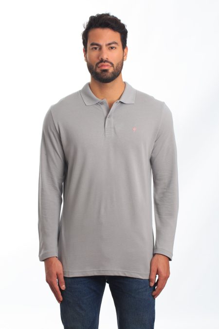 Mens Grey Long Sleeve Polo Pl-106